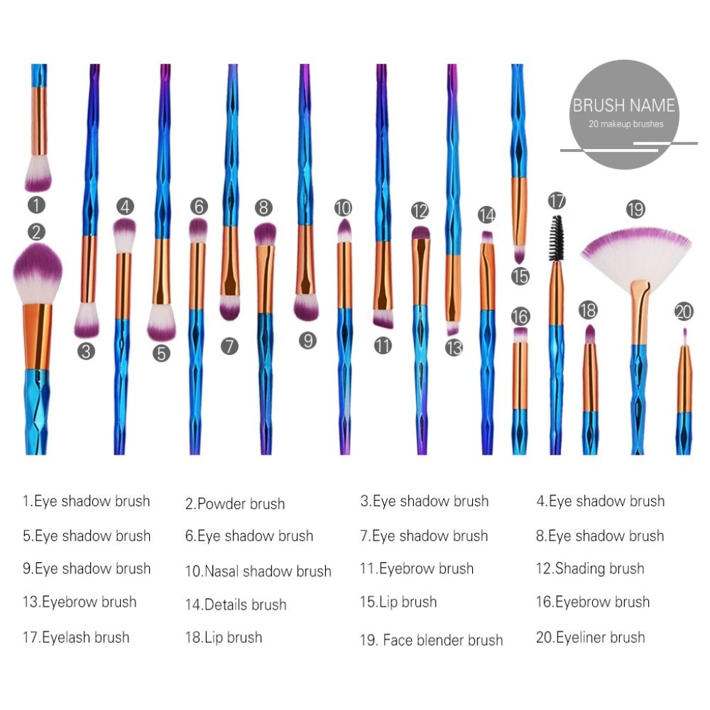 NEW Korean! 20pcs Diamond Makeup Brushes Set - Picture 3 of 4